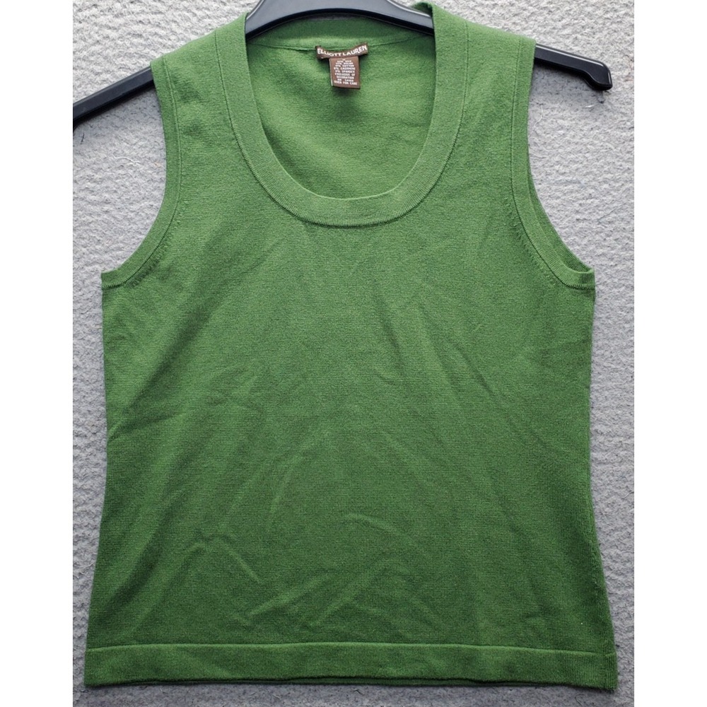 Elliott Lauren Tank Top Womens M Green Knit Cashmere Blend Scoop Neck Pullover